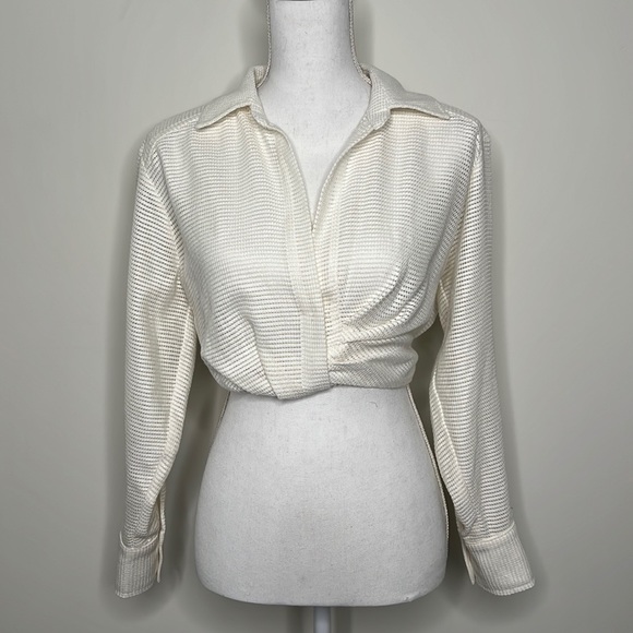 Zara Draped Cropped Top Oyster White Size Small - Picture 2 of 4